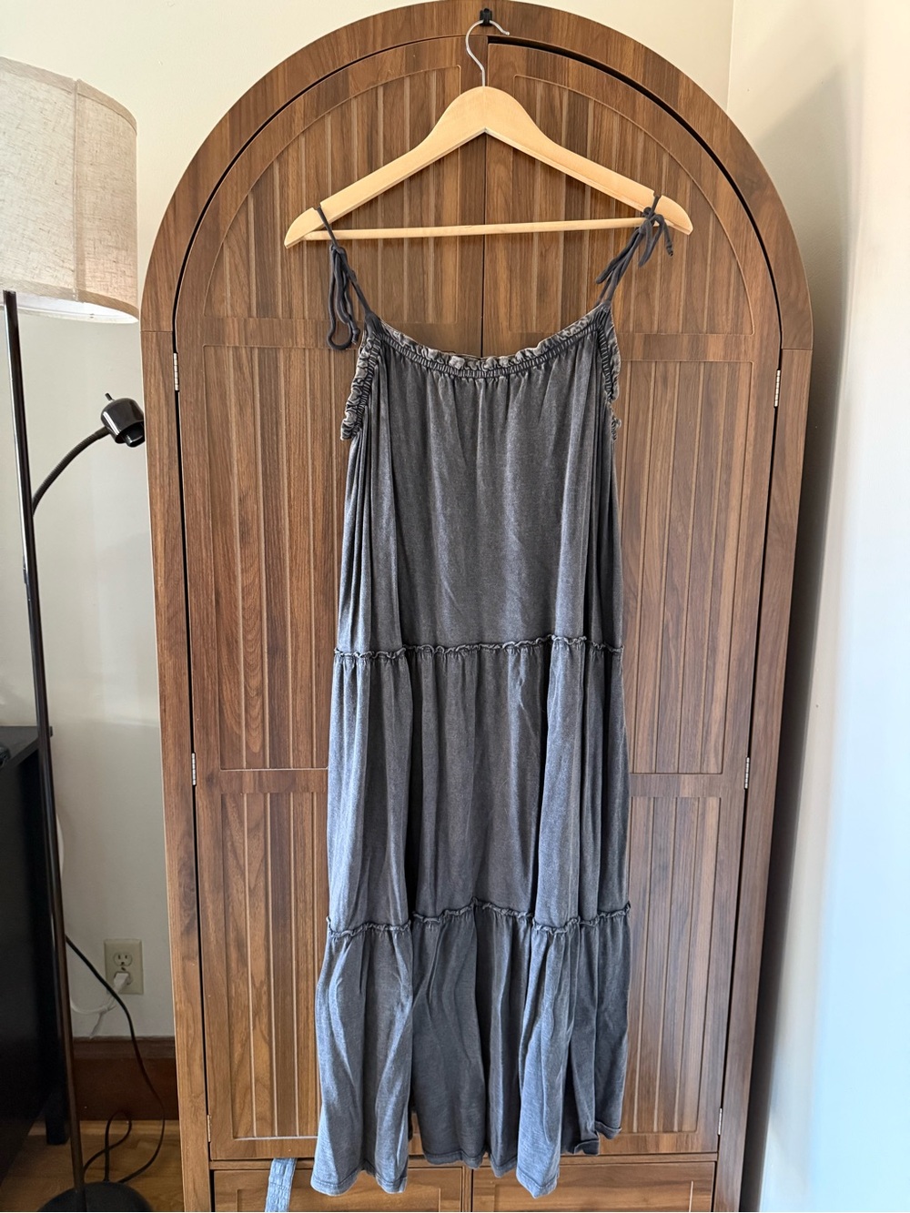 Lucky Brand Gray Tiered Tie-Strap Maxi Dress